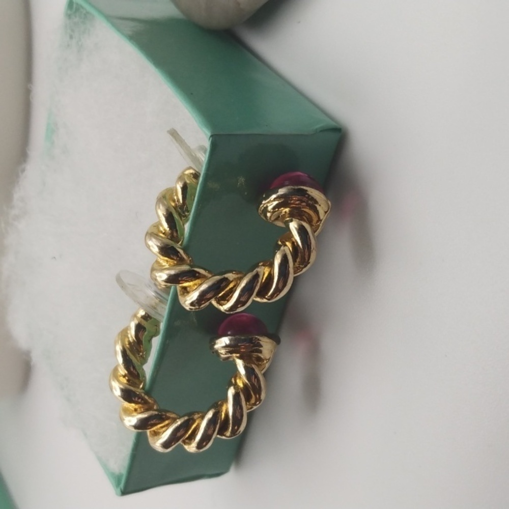 Golden tone rope hoop earrings estate‎ vintage E154